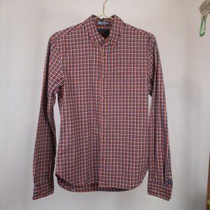 Scotch & Soda Button Down Up 100% Cotton Flannel Plaid Dress Shirt Orange Size S